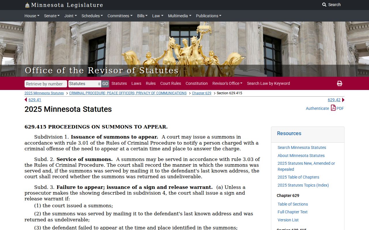 Minnesota sign-and-release statute for an eligible first failure to appear in Norman County
