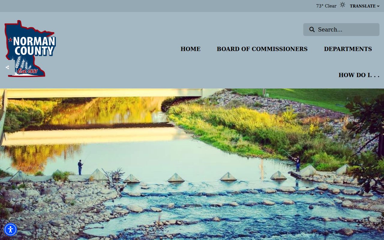 Norman County homepage showing courthouse information and department links
