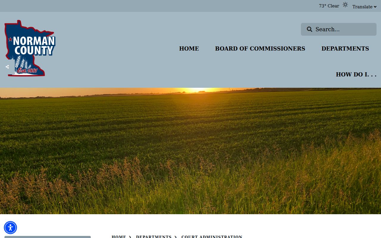 Norman County Court Administration page showing contact details and record types